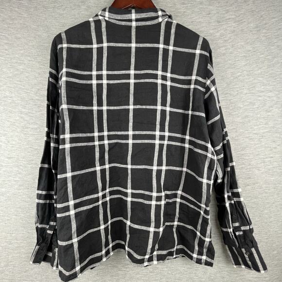 Talbots Women Irish Linen Button Up Shirt Size 18 Black Plaid Beachy Capsule - Picture 2 of 10